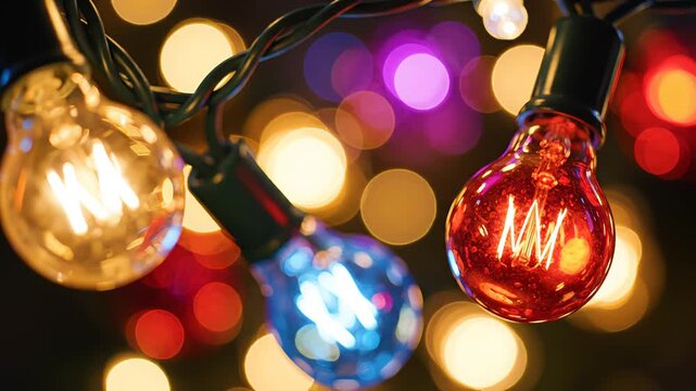 Colorful string lights with glowing bulbs highlighting vibrant colors and innovative graphic design