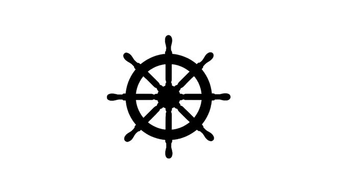 Minimal black silhouette icon, simple flat vector, bold black shape, no, no shading black silhouette of a ships steering wheel on a, flat icon style