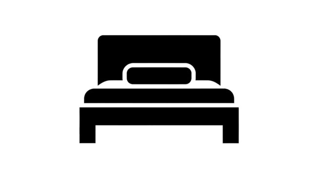 Minimal black silhouette icon, simple flat vector, bold black shape, no, no shading black bed icon for hotel or bedroom symbol on a, flat icon style