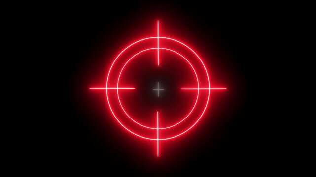 Glowing neon light target icon animation. Military training, Military target icon animation on black background. Crosshair, gun aim, sniper target.4k animation