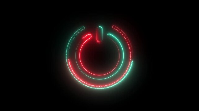 power button icon animation. Neon light power button turning on and off 4k video. neon Power Button.Neon power button animation. Startup power