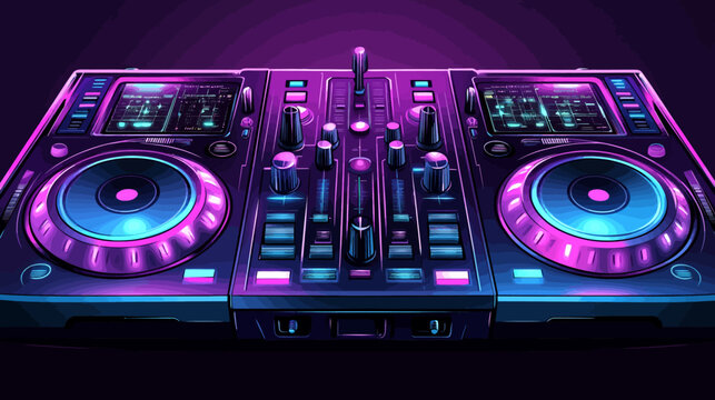 Neon-lit DJ turntable with glowing controls and vibrant colors