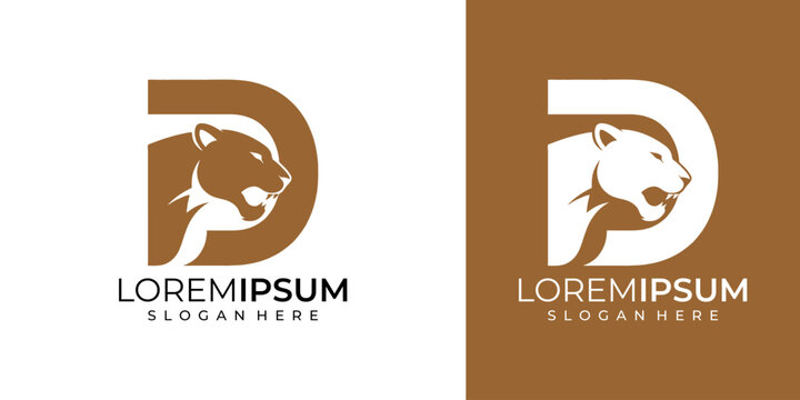 Modern logo design featuring a stylized panther head integrated with a letter D, presented in two contrasting color schemes for versatile branding applications.
