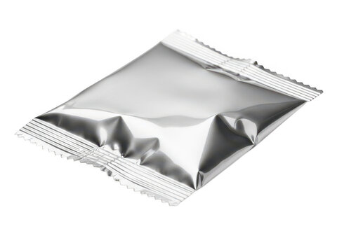 A close-up view of a crumpled piece of aluminum foil on a white background