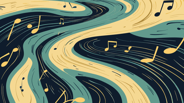 Artistic depiction of swirling musical notes and flowing lines