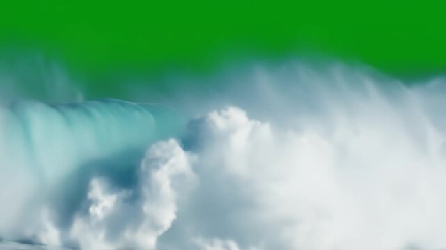 Large ocean wave with green screen background ideal for wellness, meditation, and natural wellness ads