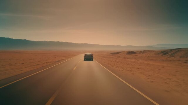 Car driving on desert highway road.