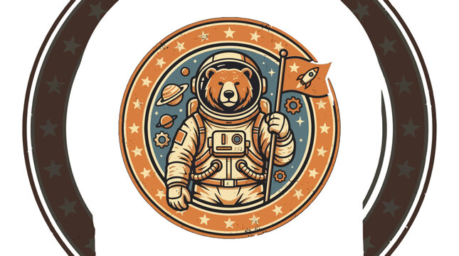 Classic Bear Astronaut Patch Logo with Retro Galaxy Badge Aesthetic