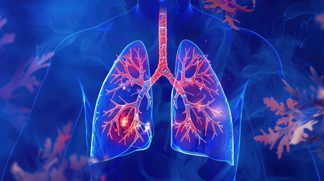 Realistic Chronic Obstructive Pulmonary Disease Illustration Showing Damaged Lungs, Inflamed Airways and Respiratory Failure Concept for Healthcare, Medical Articles, Hospital Education and Pulmonary 