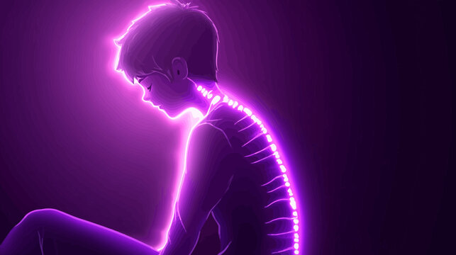 Neon outline of a contemplative person with back light, dark background