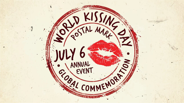 World Kissing Day, July 6, Global Commemoration, Postal Mark, Vector Illustration