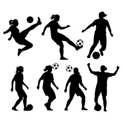 Female Soccer Players Silhouettes Set: Action Poses © Eliy