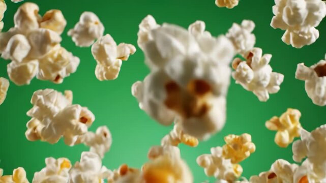 Popcorn ball against green background ideal for high-end commercial backdrops and visual effects
