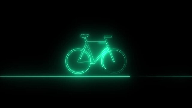 Hyperrealistic animated Neon Bicycle in trendy stylish colors. Futuristic technology - 4k neon bicycle icon animation on black background.