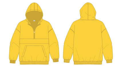 Yellow Anorak Hoodie Jacket Mockup Front and Back View Isolated White © Emilo
