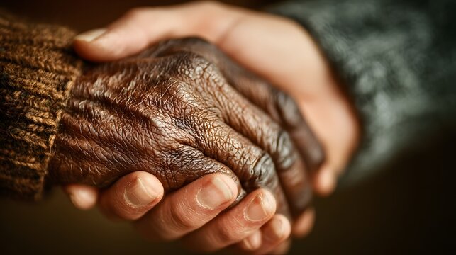 Diverse hands of senior people holding together in a gesture of support