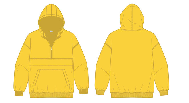 Yellow Anorak Hoodie Jacket Mockup Front and Back View Isolated White