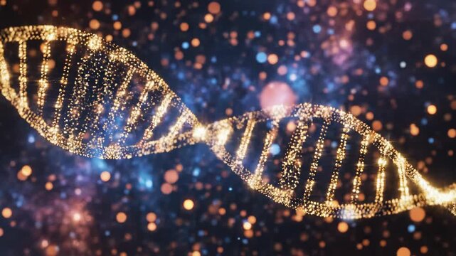 Golden DNA helix in cosmic space perfect for UI/UX elements, presentations, and digital art