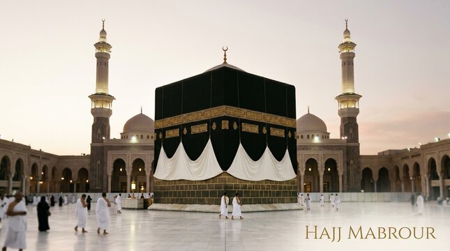 Pilgrims gather around the kaaba in mecca's masjid al haram at dusk hajj pilgrimage site