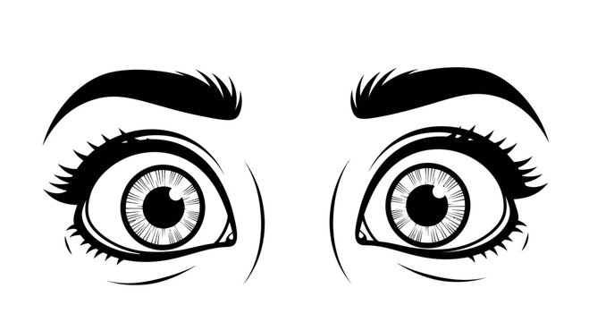 Shocked Eyes Wide Open, Black and White Illustration