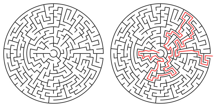 Circular Maze Puzzle with Solution Route