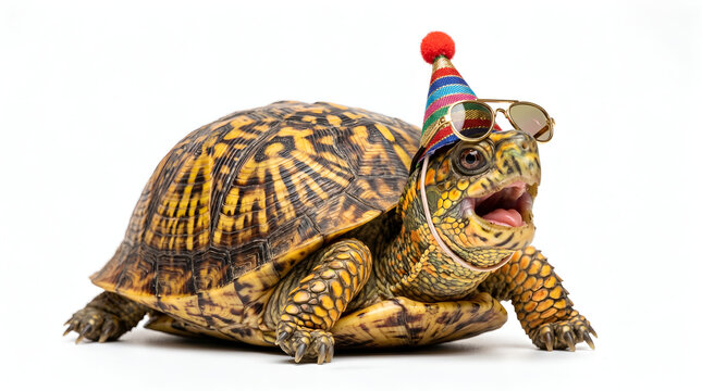 Funny Crazy Turtles Wearing Party Hat and Sunglasses