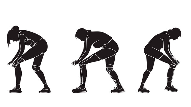 Silhouettes of a woman in athletic poses, bending over in a sequence, showing body angles