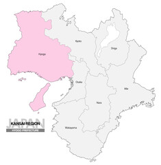 Obraz premium [日本地図] 関西地方の兵庫県の府県名入り位置地図 (英語)
