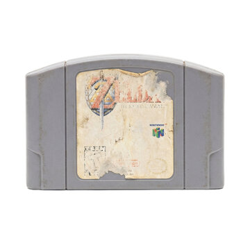 Vintage game cartridge with worn label retro gaming console game video game collectible iconography technology entertainment electronics