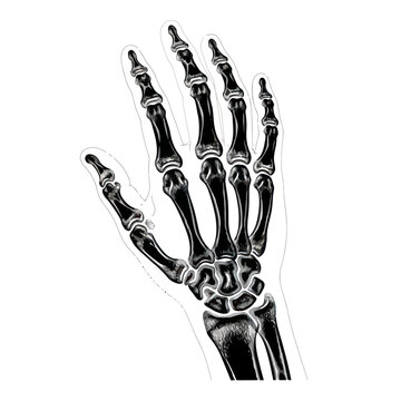 Human Hand Skeleton Anatomy, X-ray Style, Isolated on White