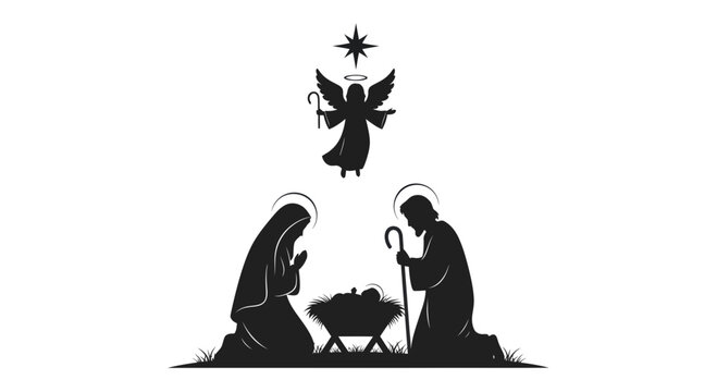Nativity Scene Silhouette with Angel and Star