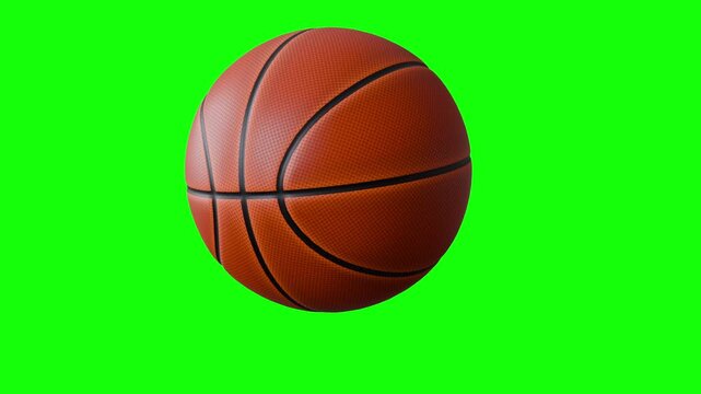 Basketballs Flying spin passed camera, transition sport idea concept. isolate on green screen. 4K.