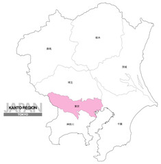 Obraz premium [日本地図] 関東地方の東京都の都県名入り位置地図