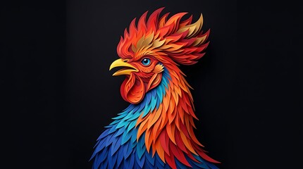 Fototapeta premium Vibrant Colorful Rooster Head Portrait Fantasy Digital Art