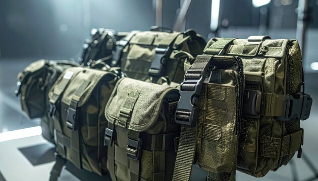 Rugged tactical modular pouches with adjustable straps and durable plastic buckles, featuring a versatile storage design for outdoor gear, survival kits, and specialized professional equipment.