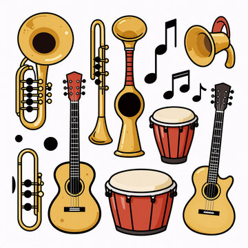 Flat Design Piano Art. Illustration Of Music Instruments In A Whimsical, Doodle-Style Format