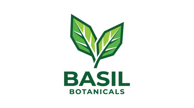 Basil Botanicals logo with green leaves and text.