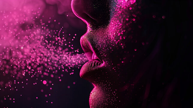 Artistic expression of breath and emotion studio photography dark background close-up surreal concept