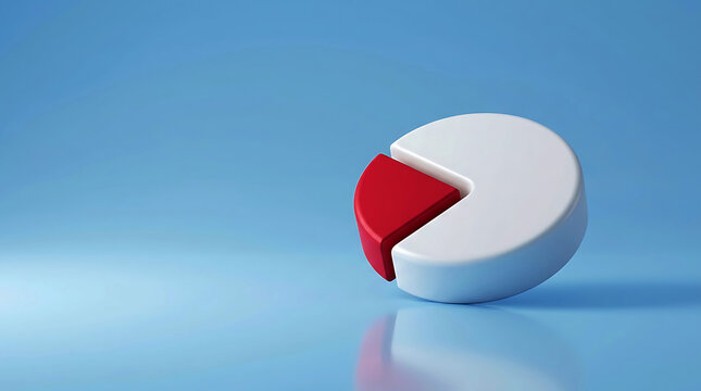 3 d pie chart with red segment on blue background with reflection graph data statistics
