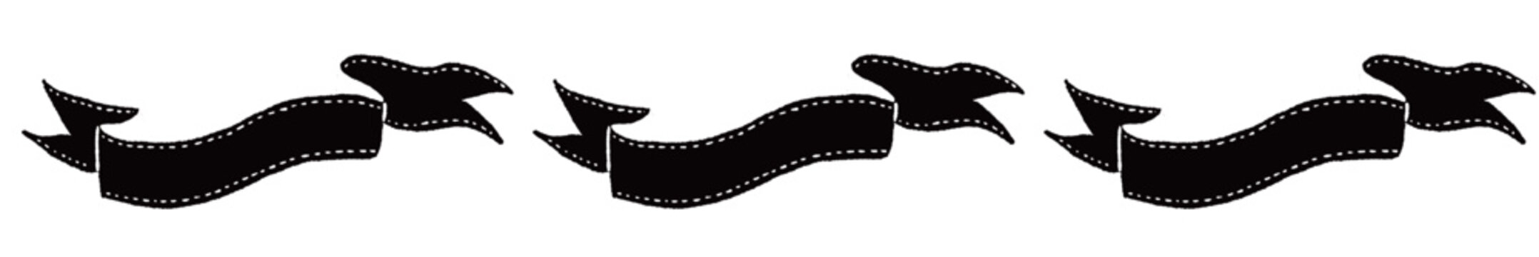 Ribbon continuous horizontal line border in monochrome with stitches for Halloween