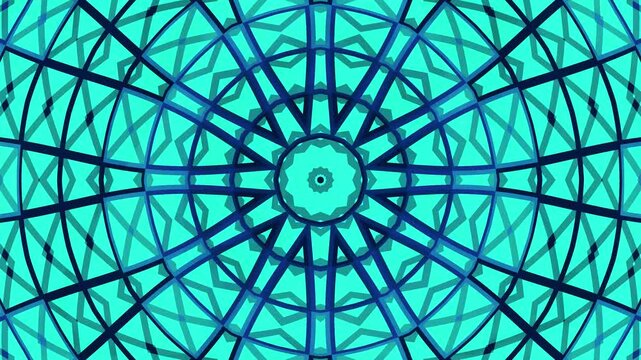 Symmetrical geometric kaleidoscope pattern with blue and teal lines a symmetry