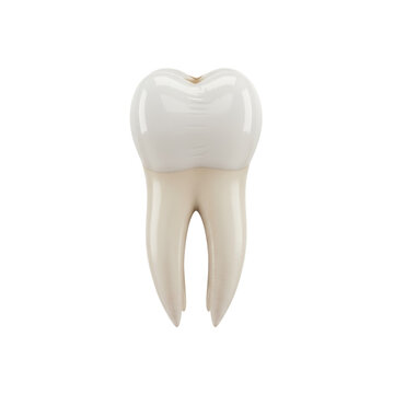 Anatomically correct human upper central incisor tooth with glossy enamel and tapered root isolated on a white background, scientific dental health concept