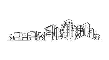 Obraz premium Modern Cityscape Line Art: Minimalist Architecture with Trees