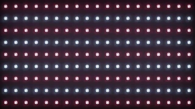 Abstract symmetrical grid pattern of red and white glowing LED lights matrix background