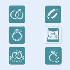 Fototapeta premium Wedding Ring Icons Set: Engagement, Marriage, Love, Proposal, Celebration