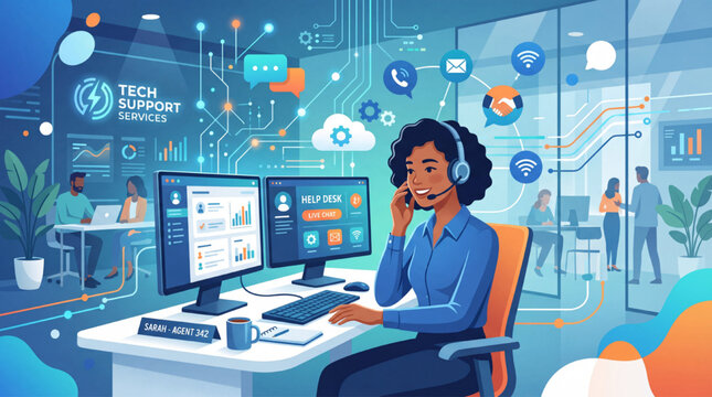 Online Tech Support Vector Illustration