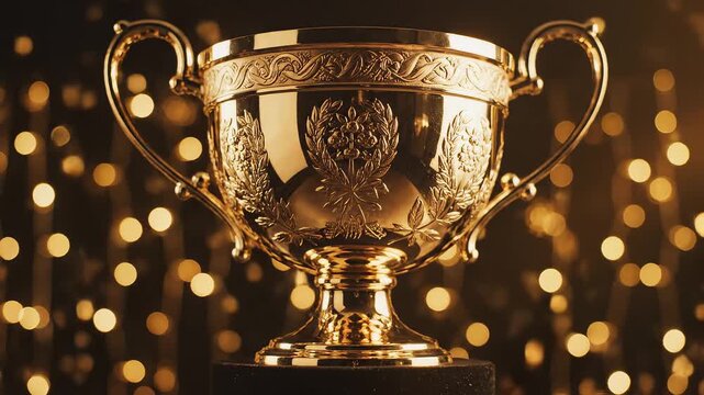 Golden trophy with decorative engravings ideal for sleek commercial backgrounds and title sequences