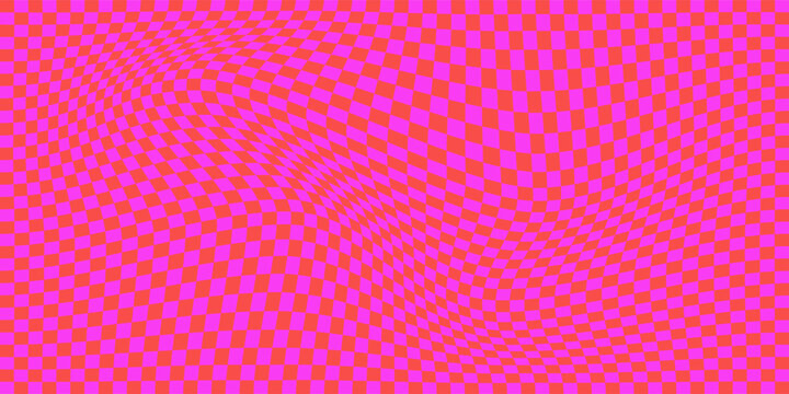 pink Groovy checker seamless pattern, wavy abstract retro checkerboard background. Trippy wave board geometric. eps 10