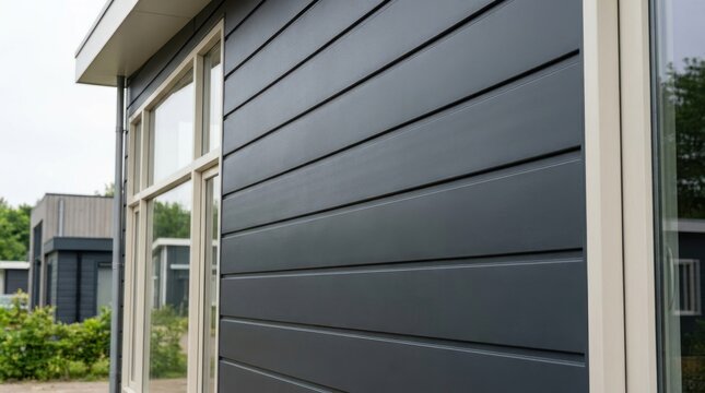 Newly Installed Dark Grey Metal Siding on a Modern Building Exterior