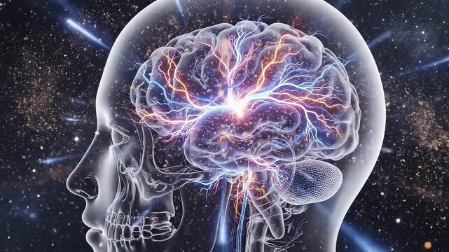 Human brain with electric activity perfect for IT presentations and tech marketing